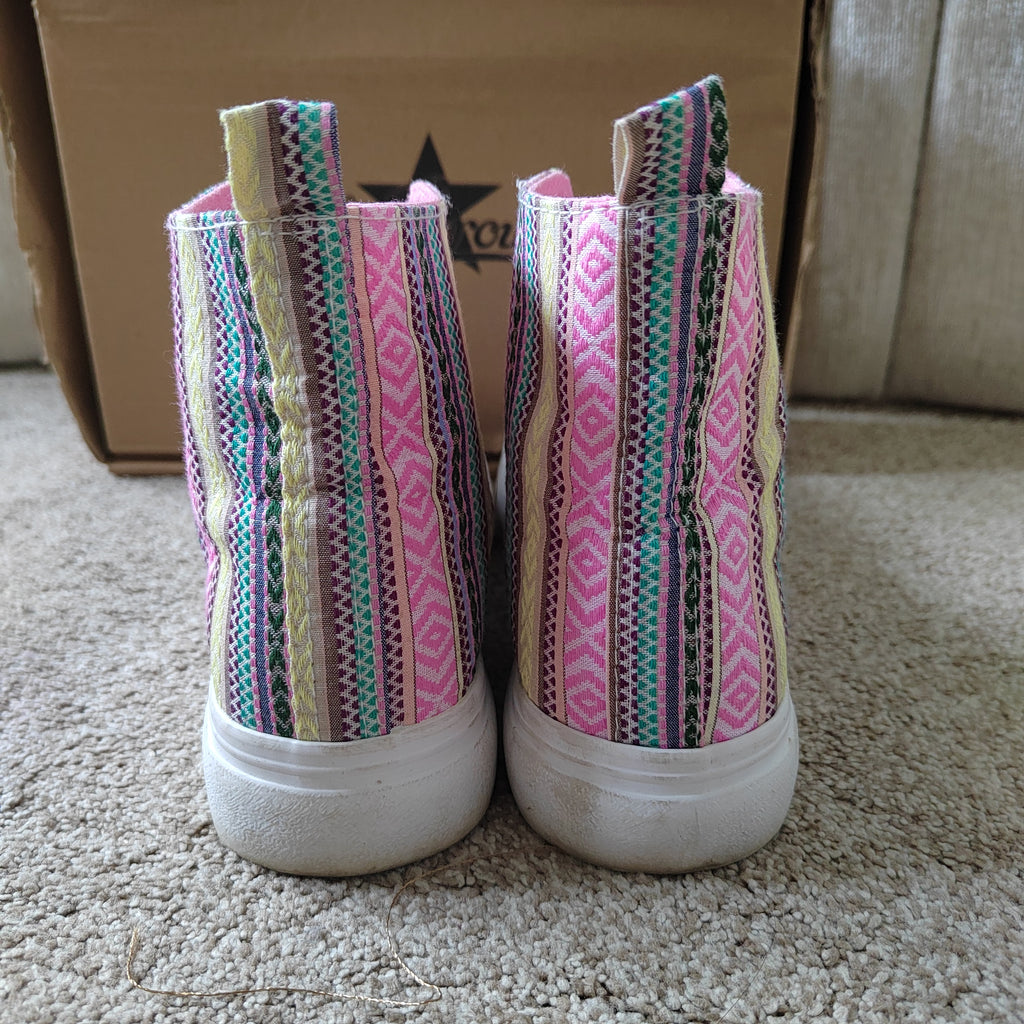 Joe Browns Boho Denim & Aztec High-Top Trainers (With Box) - Size 5