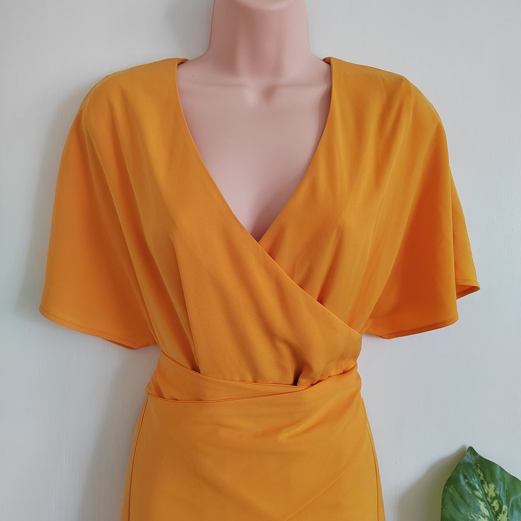 Paisie Flare Sleeve Maxi Wrap Dress in Vibrant Orange – Size 12