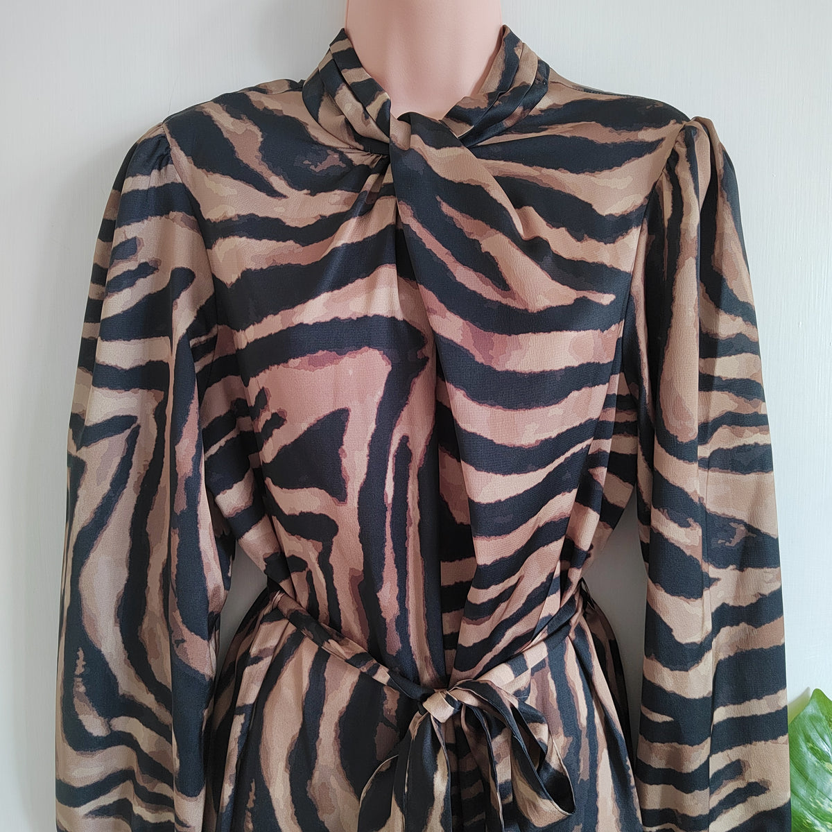 F&F Satin Zebra Print Long Sleeved Dress - Size 16