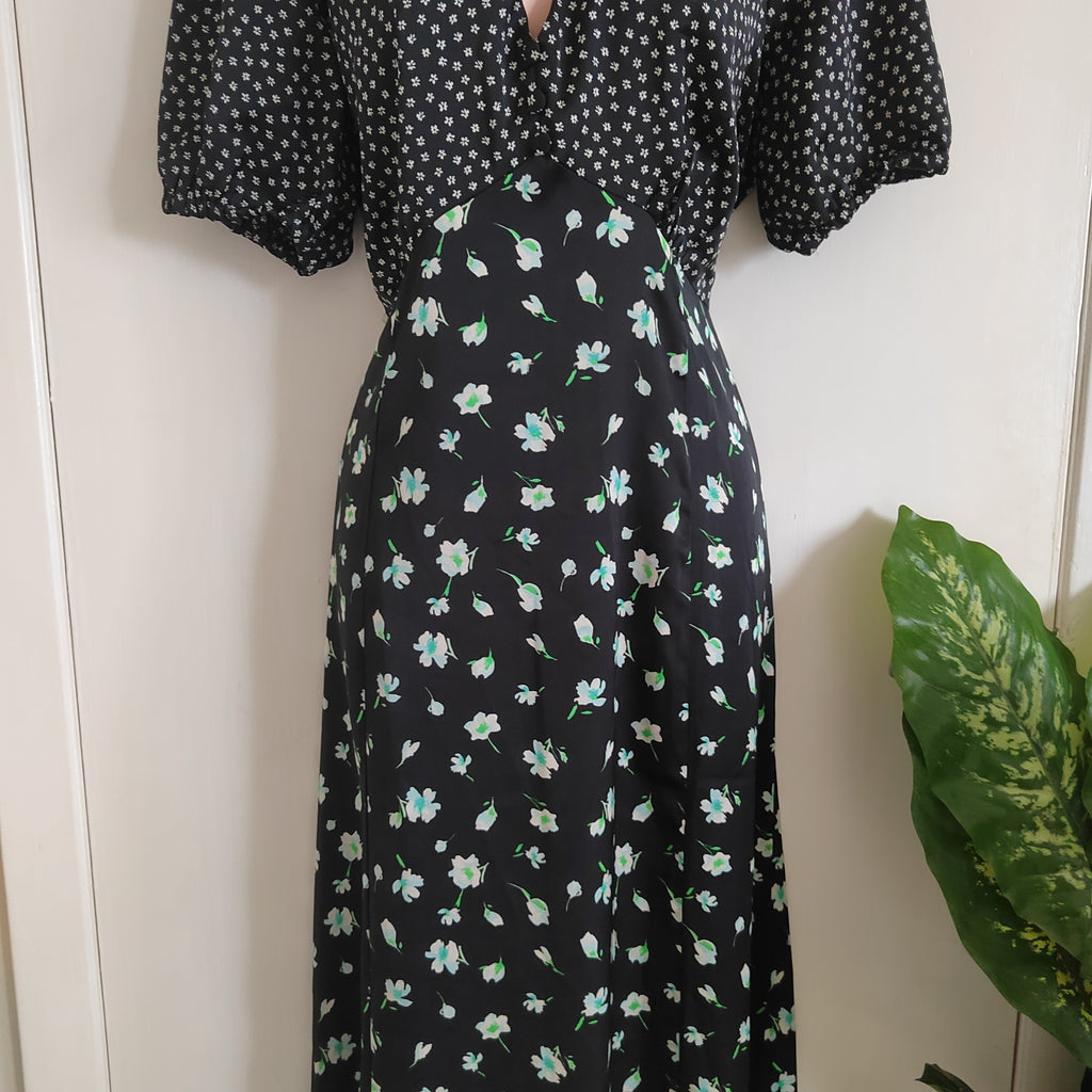 Lucy Mecklenburgh x V by Very Mixed Floral Print Midi Tea Dress – Size 12