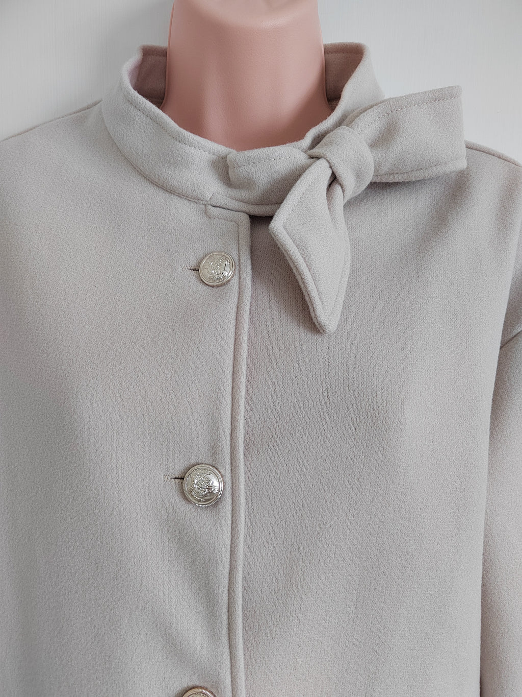 SHEIN Elegant French-Knot Collar Crop Jacket with Faux-Fur Cuffs - Size Medium NWOT