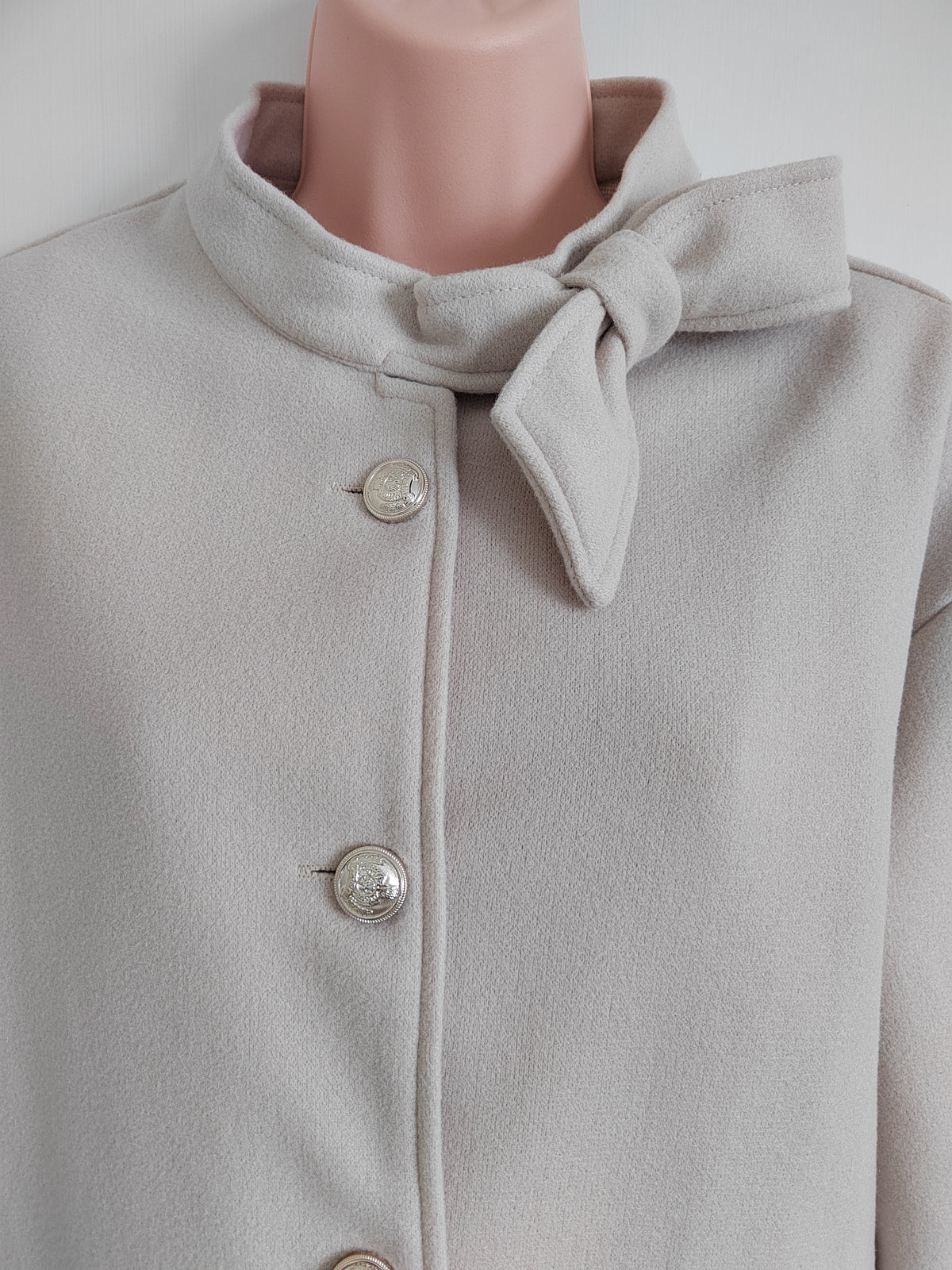 SHEIN Elegant French-Knot Collar Crop Jacket with Faux-Fur Cuffs - Size Medium NWOT