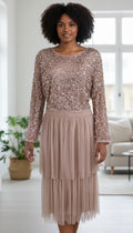 Maya Deluxe Sequin & Tulle Tiered Midi Dress – Size 22