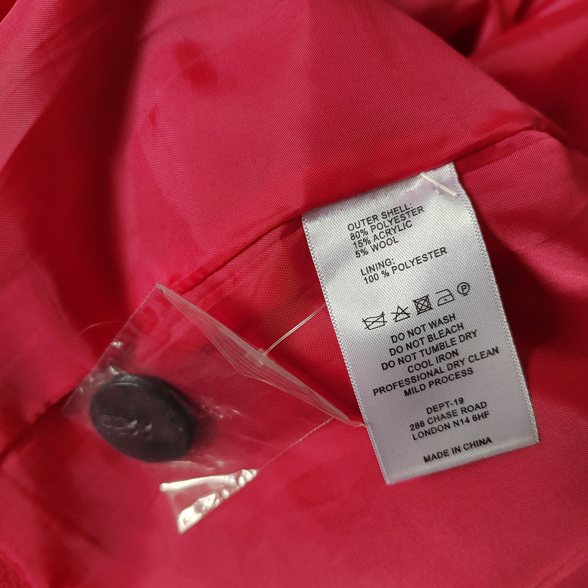 Dept 19 Women's Classic Single-Breasted Overcoat – Fuchsia Pink - Size 20