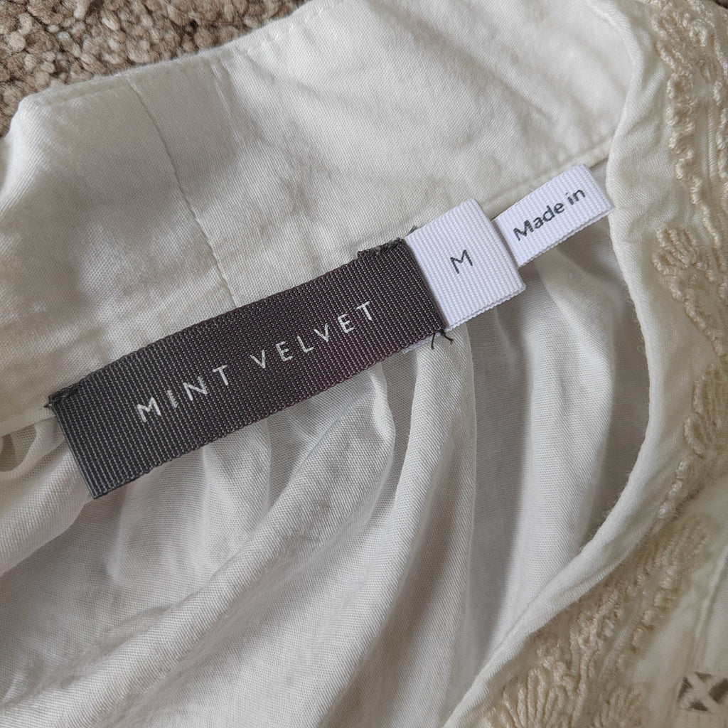 Mint Velvet Ivory Embroidered Balloon Sleeve Boho Blouse – Size Medium