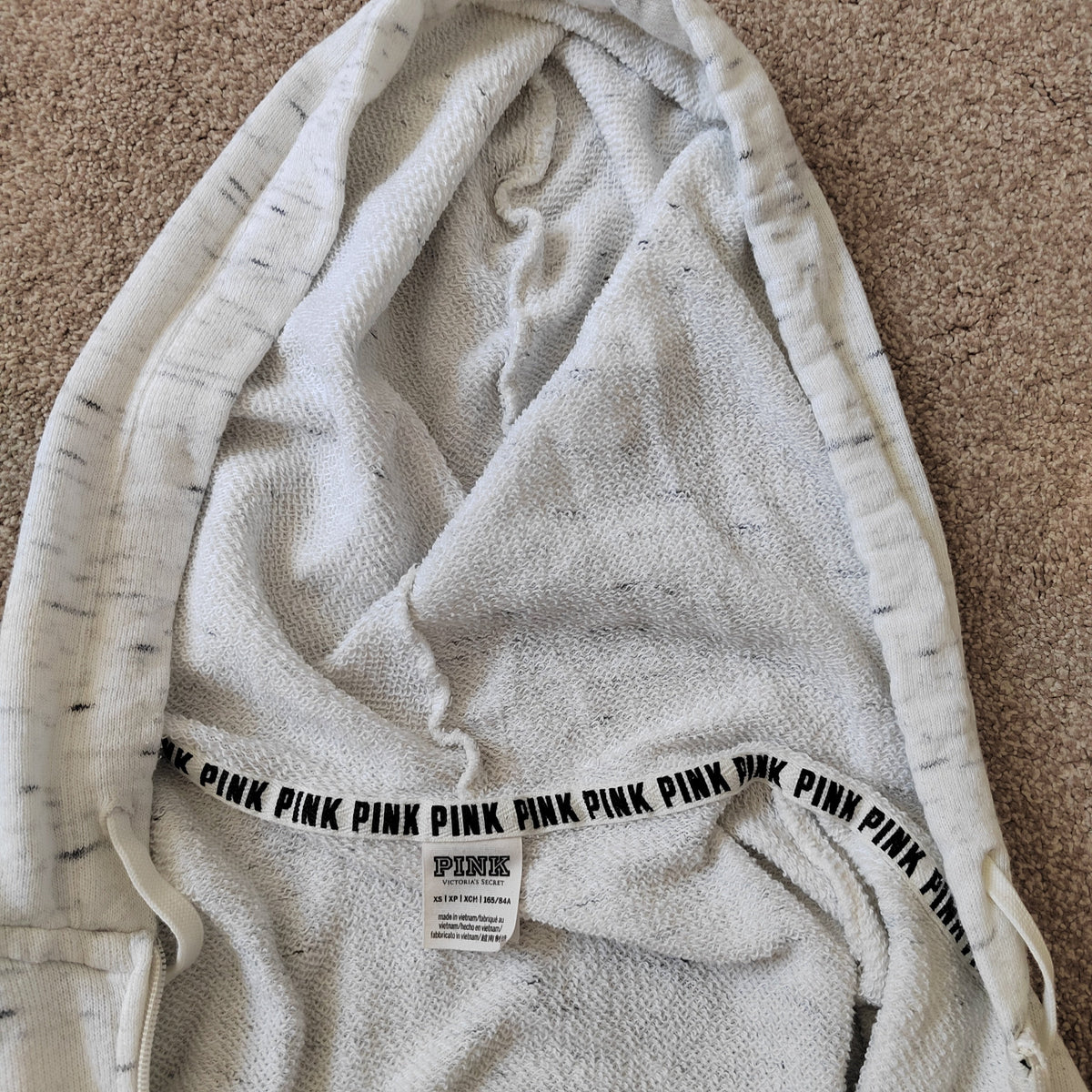Victoria's Secret PINK Perfect Full-Zip Hoodie - Marled Oatmeal Stripe - Size XS