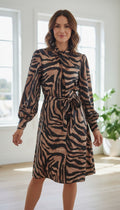 F&F Satin Zebra Print Long Sleeved Dress - Size 16