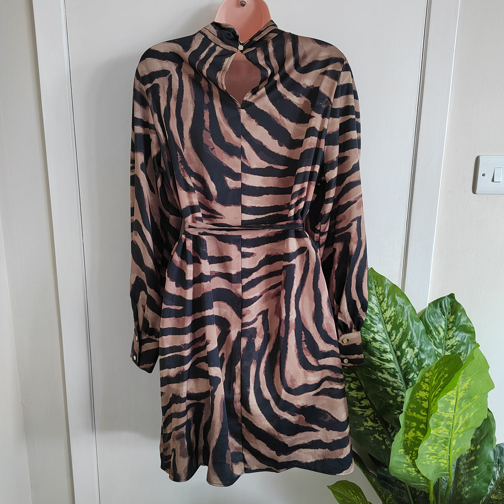 F&F Satin Zebra Print Long Sleeved Dress - Size 16