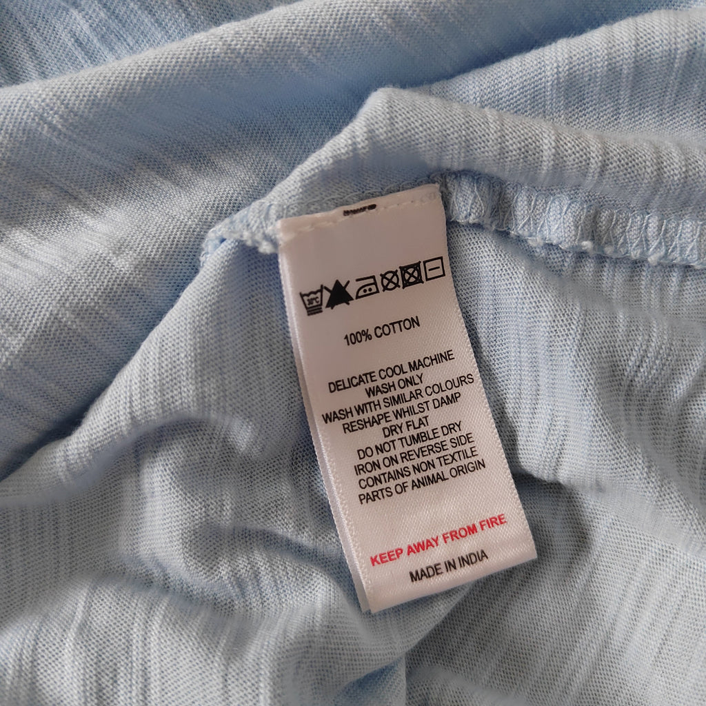 Mistral Light Blue Slub Knit Eyelet Lace Blouse 100% cotton – Size 10
