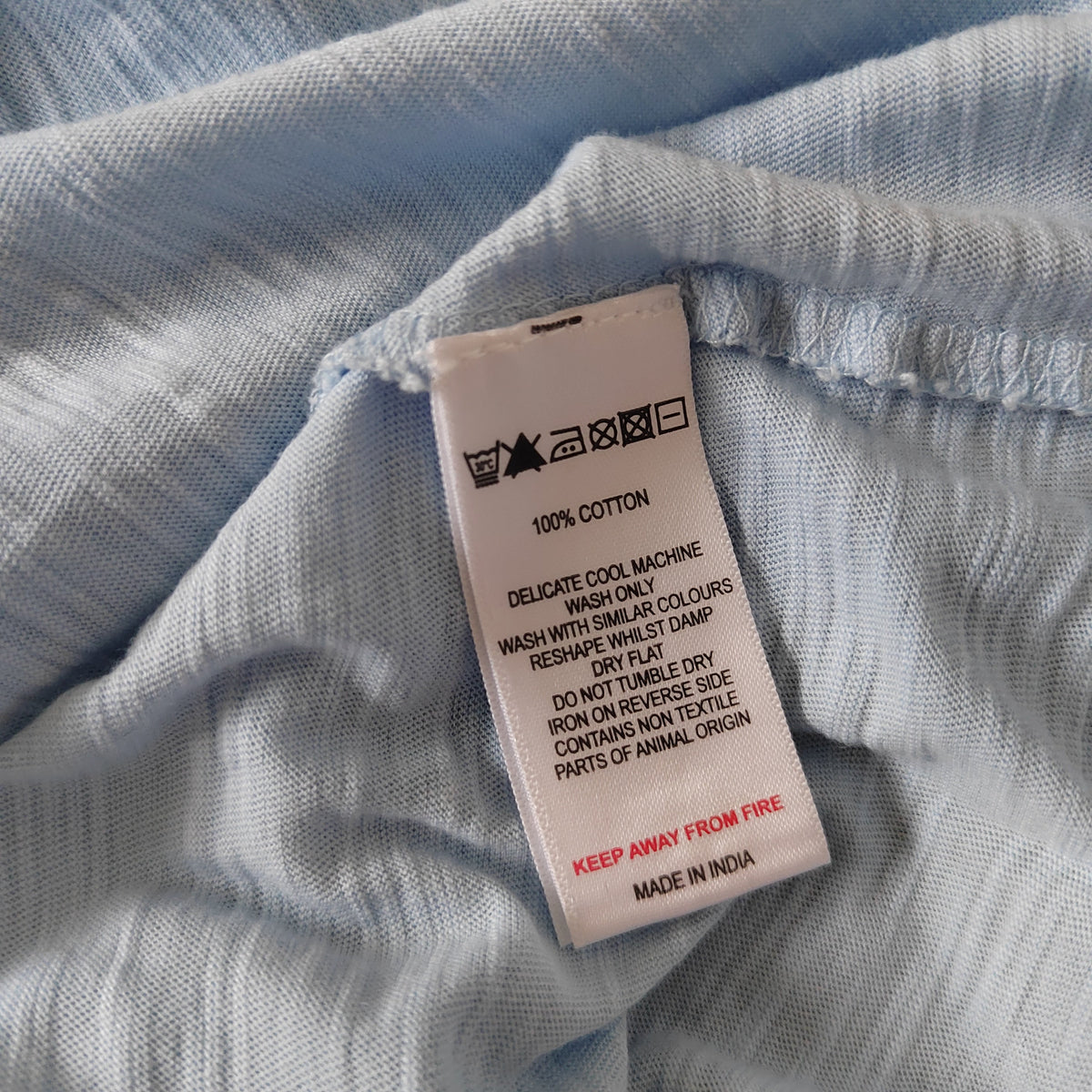 Mistral Light Blue Slub Knit Eyelet Lace Blouse 100% cotton – Size 10