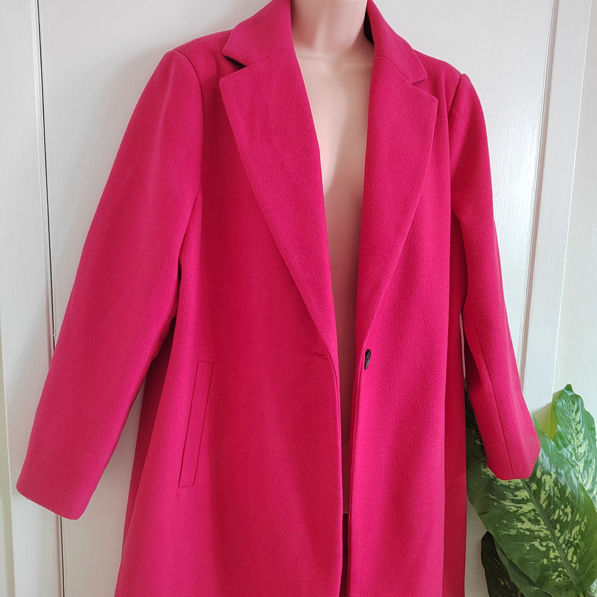 Dept 19 Women's Classic Single-Breasted Overcoat – Fuchsia Pink - Size 20