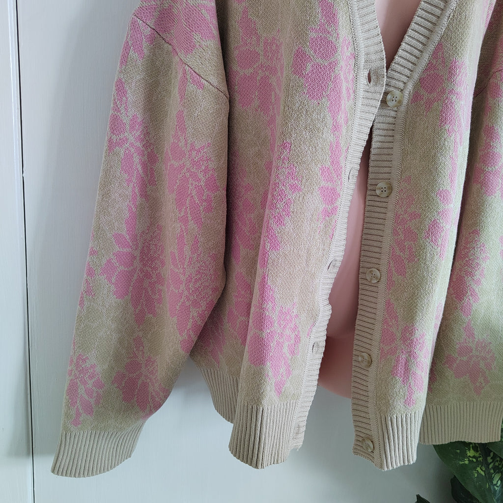 BALOU Oversized Floral Knit Cardigan – 95% Cotton - Size 16 NWT RRP £70