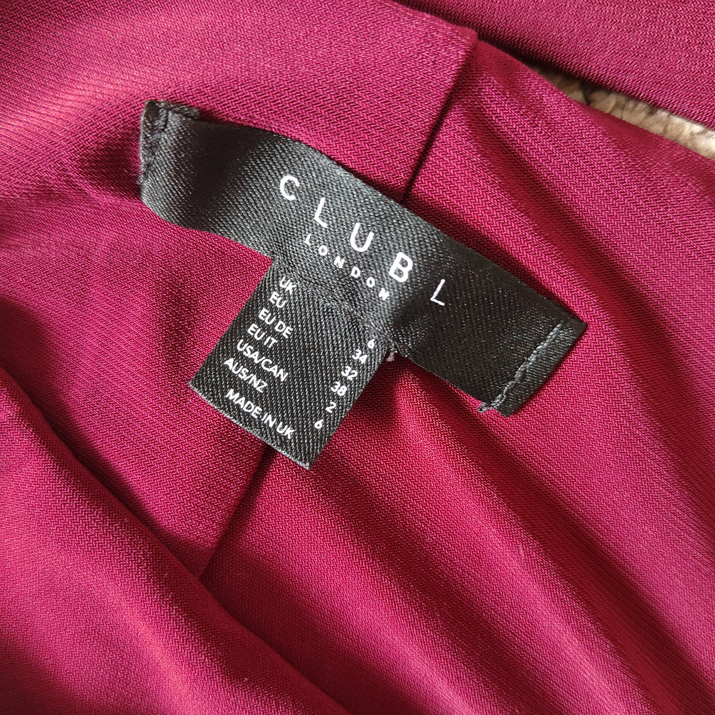Club L London "Nobu" Bandeau Maxi Dress with Halter Collar - Burgundy - Size 6