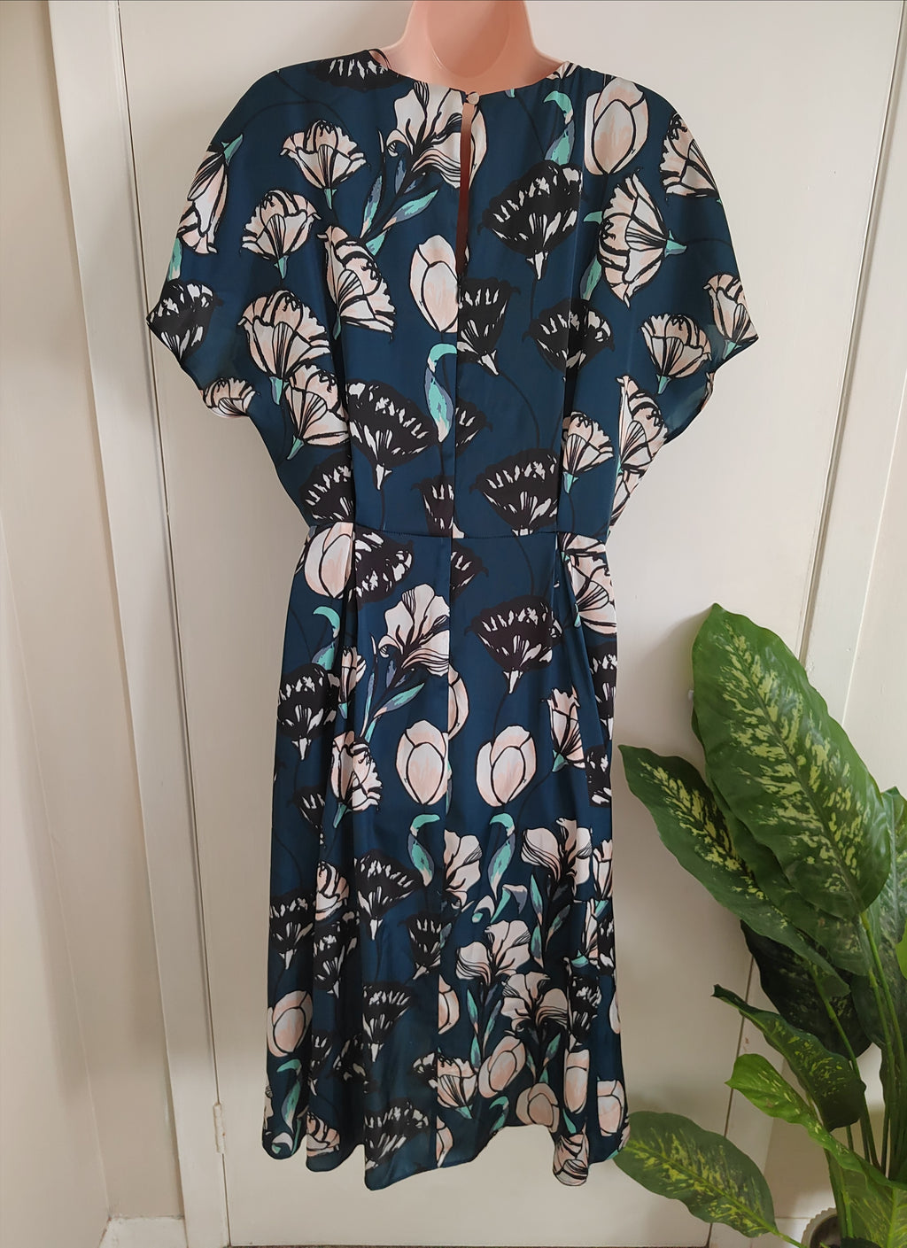 Maison 123 Paris Romantic Teal Floral Midi Dress – Size 10