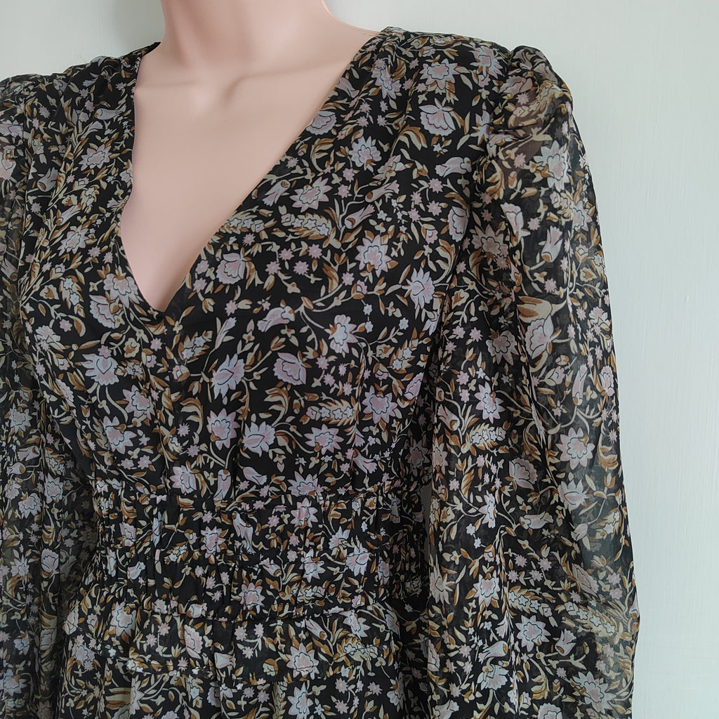 Dorothy Perkins Floral Chiffon Tiered Maxi Dress - Size 12