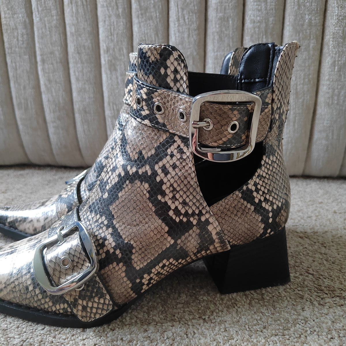 Next 'Forever Comfort' Snake Print Cut-Out Ankle Boots - Size 5